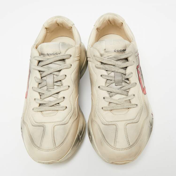 Pre Owned Gucci Off White Leather Rhyton Sneakers Size 40