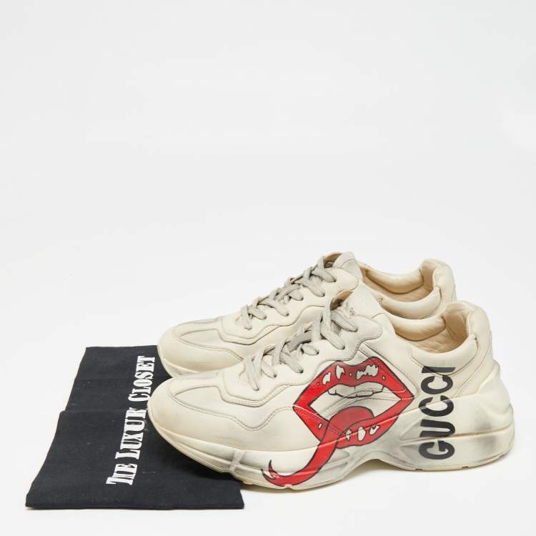 Pre Owned Gucci Off White Leather Rhyton Sneakers Size 40
