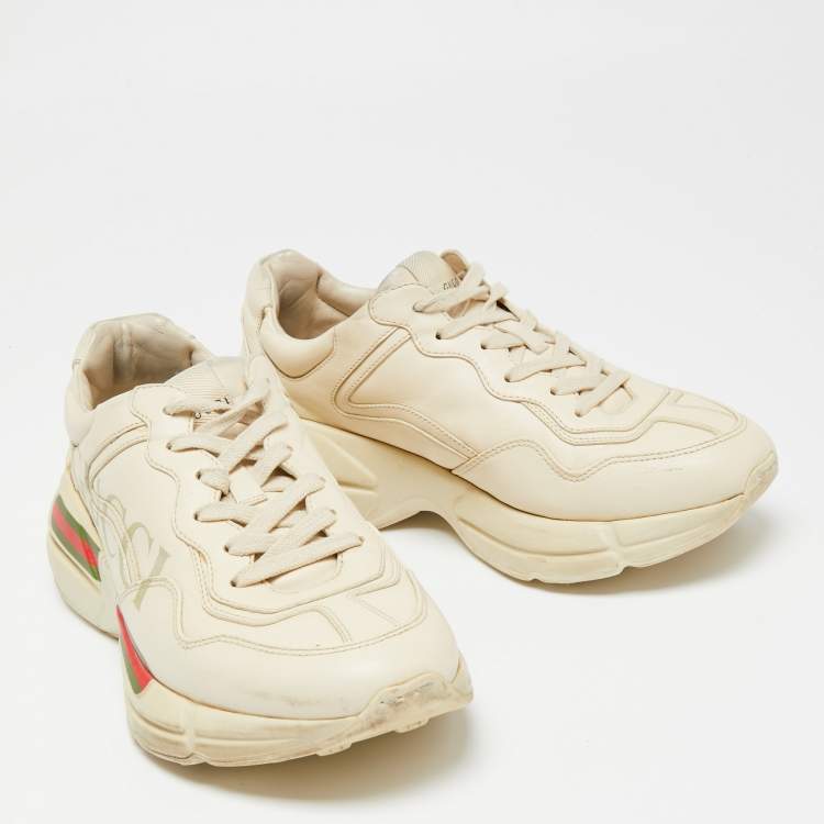 Pre Owned Gucci Off White Leather Rhyton Sneakers Size 40