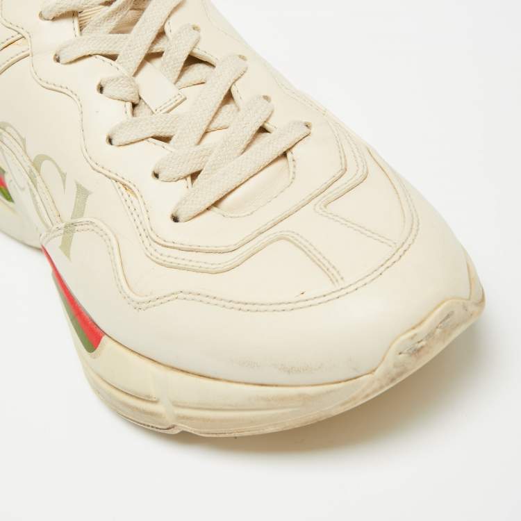 Pre Owned Gucci Off White Leather Rhyton Sneakers Size 40