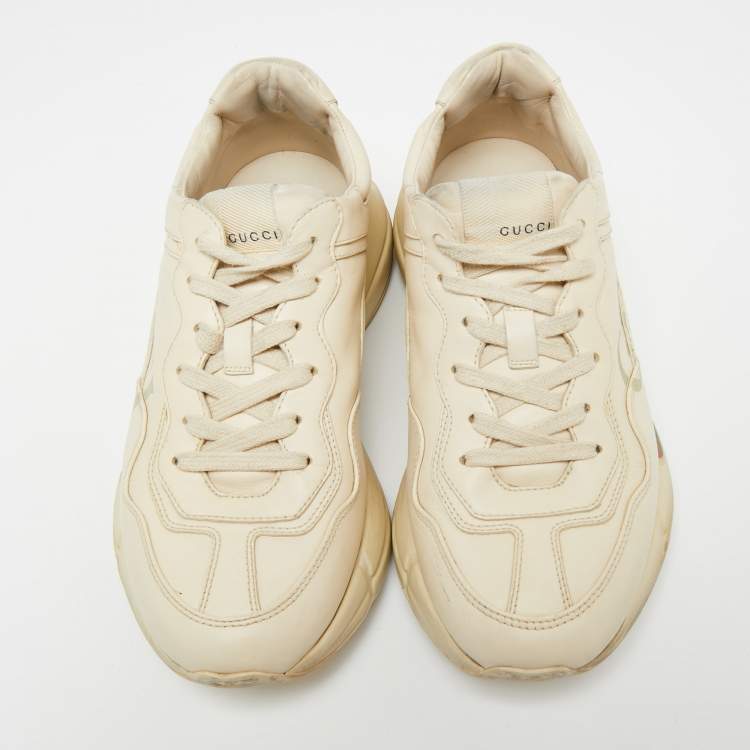 Pre Owned Gucci Off White Leather Rhyton Sneakers Size 40