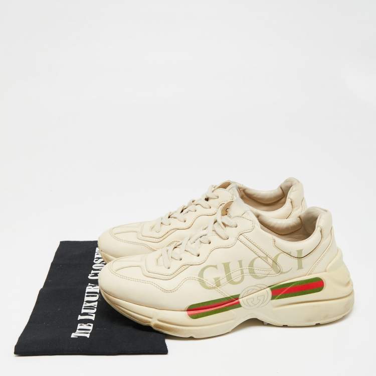Pre Owned Gucci Off White Leather Rhyton Sneakers Size 40
