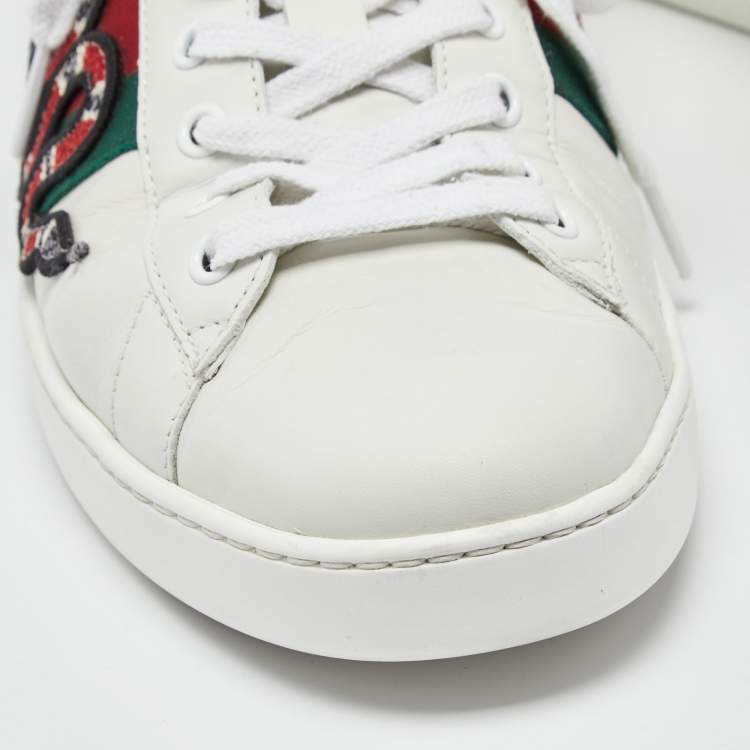 Pre Owned Gucci White Leather Ace Snake Sneakers Size 43