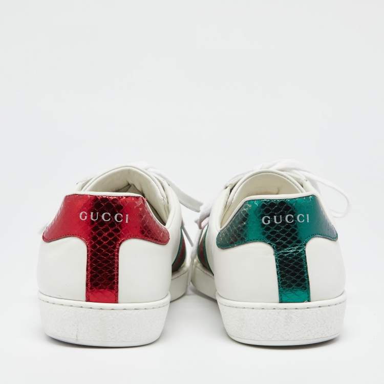 Pre Owned Gucci White Leather Ace Snake Sneakers Size 43