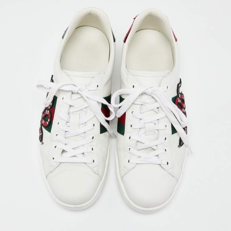 Pre Owned Gucci White Leather Ace Snake Sneakers Size 43