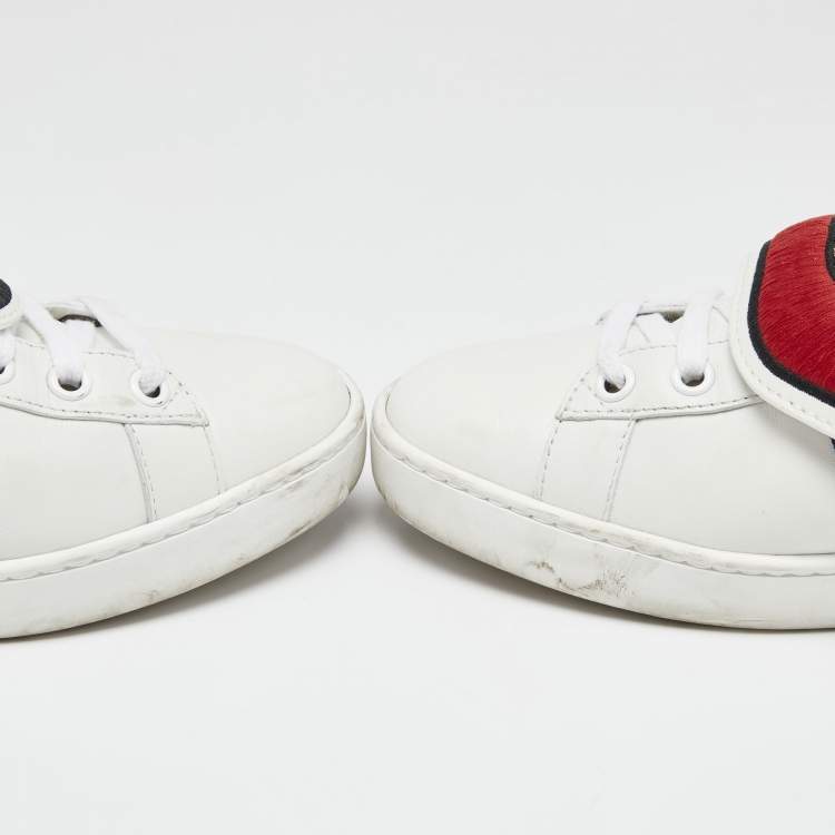 Pre Owned Gucci White Leather Blind For Love Patch Ace Low Top Sneakers Size 39