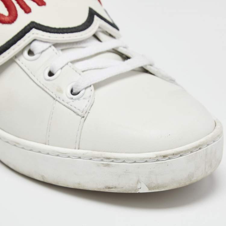 Pre Owned Gucci White Leather Blind For Love Patch Ace Low Top Sneakers Size 39