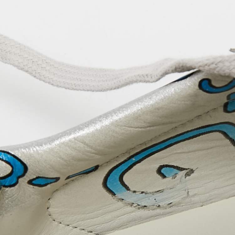مملوكة مسبقًا Gucci Silver Patent Leather Ace GG Ghost Sneakers Size 40