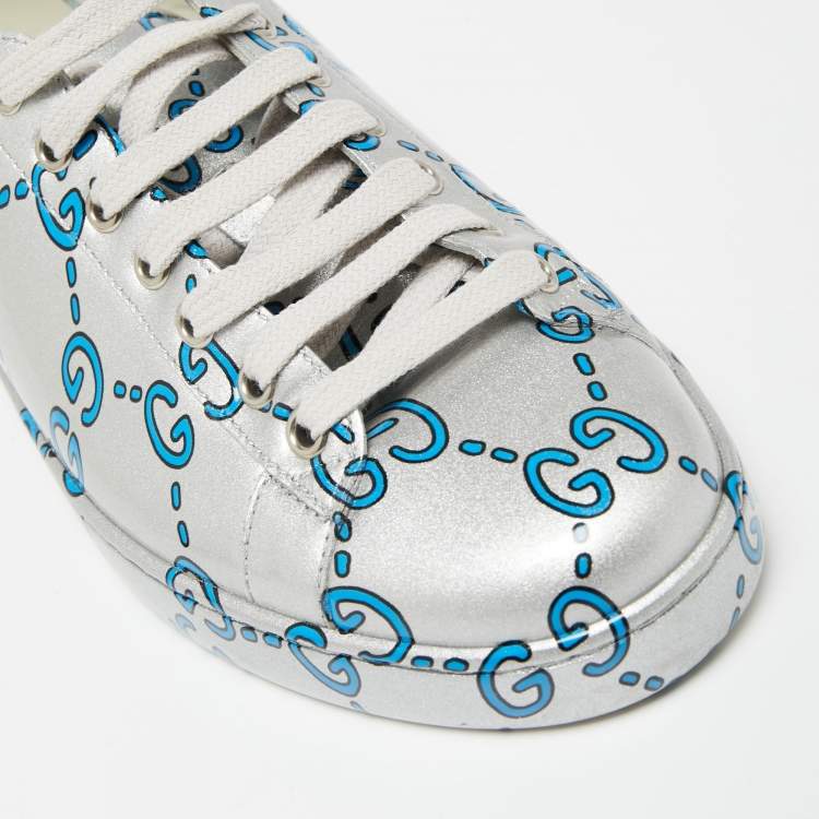 مملوكة مسبقًا Gucci Silver Patent Leather Ace GG Ghost Sneakers Size 40
