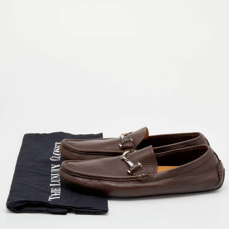 Pre Owned Gucci Brown Leather Slip On Loafers Size 41.5 