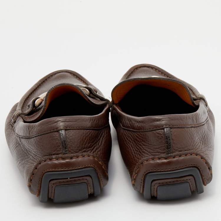 Pre Owned Gucci Brown Leather Slip On Loafers Size 41.5 