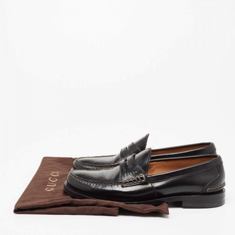 Pre Owned Gucci Black Leather Penny Loafers Size 41