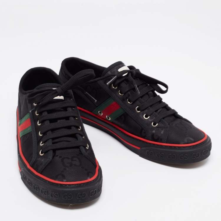 Pre Owned Gucci Black Canvas Web Low Top Sneakers Size 43.5