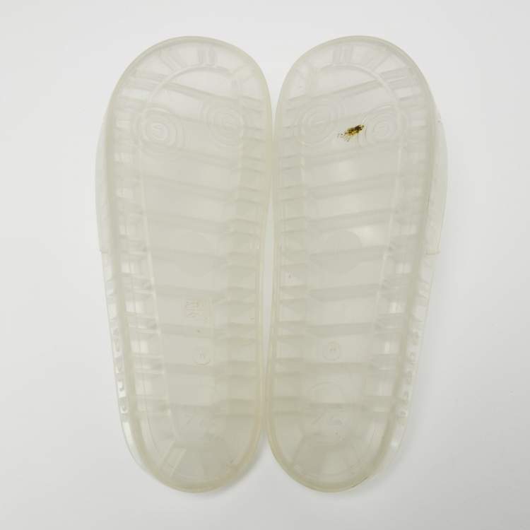 Pre Owned Gucci Transparent Rubber Logo Slide Flat Sandals Size 46