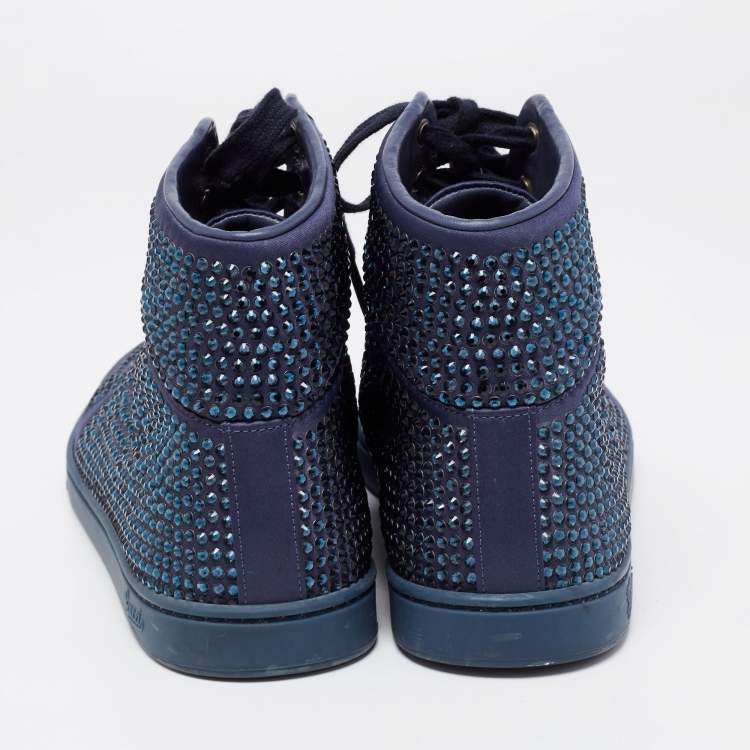 Pre Owned Gucci Blue Satin Crystal Embellished High Top Sneakers Size 39.5