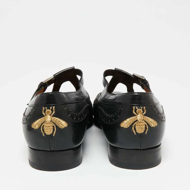 Pre Owned Gucci Black Leather Cut Out Brogue Loafers  Size 44