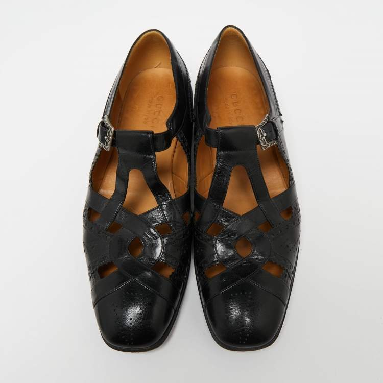 Pre Owned Gucci Black Leather Cut Out Brogue Loafers  Size 44