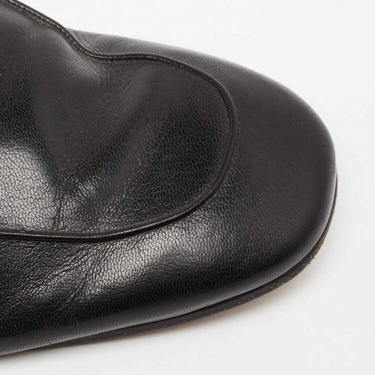 Pre Owned Gucci Black Leather and Fur Lined GG Marmont Princetown Mules Size 43