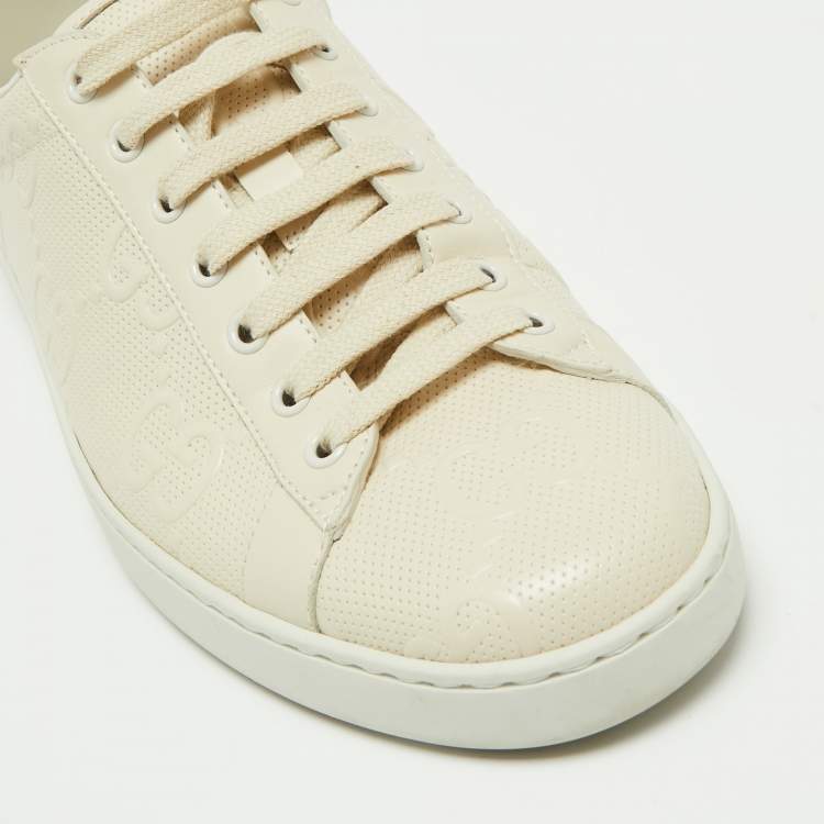 Pre Owned Gucci Cream GG Embossed Perforated Leather Ace Low-Top Sneakers Size 43.5