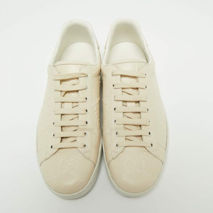 Pre Owned Gucci Cream GG Embossed Perforated Leather Ace Low-Top Sneakers Size 43.5