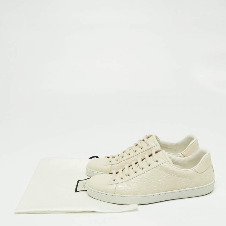 Pre Owned Gucci Cream GG Embossed Perforated Leather Ace Low-Top Sneakers Size 43.5