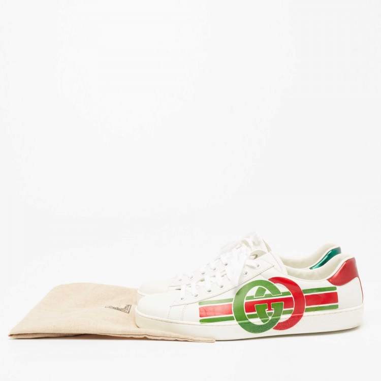 Pre Owned Gucci White Leather Interlocking G Ace Low Top Sneakers  Size 43