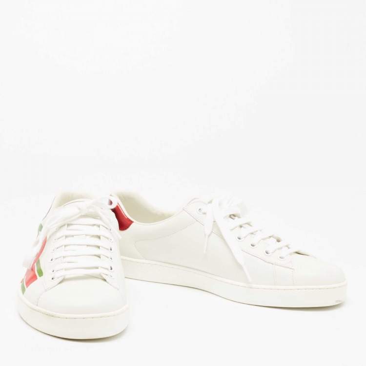 Pre Owned Gucci White Leather Interlocking G Ace Low Top Sneakers  Size 43