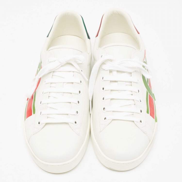 Pre Owned Gucci White Leather Interlocking G Ace Low Top Sneakers  Size 43