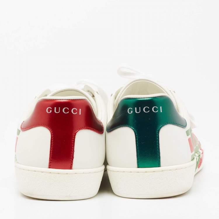 Pre Owned Gucci White Leather Interlocking G Ace Low Top Sneakers  Size 43