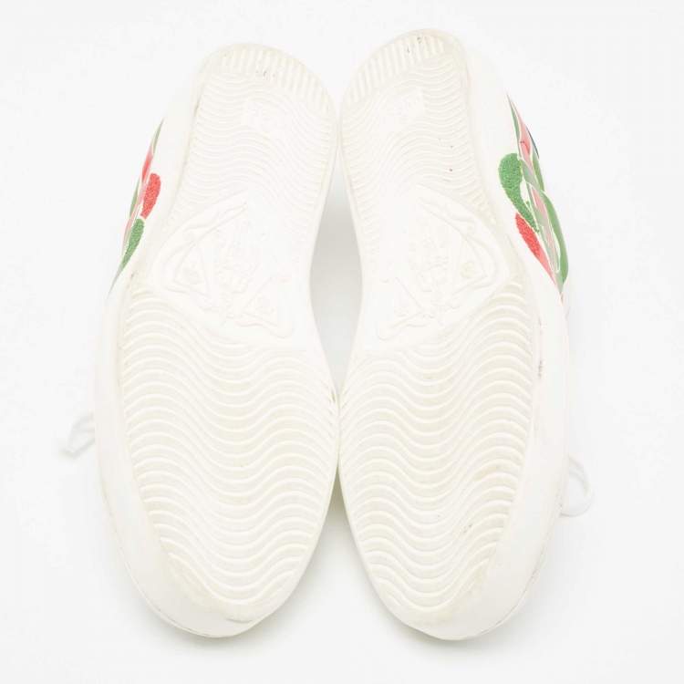 Pre Owned Gucci White Leather Interlocking G Ace Low Top Sneakers  Size 43