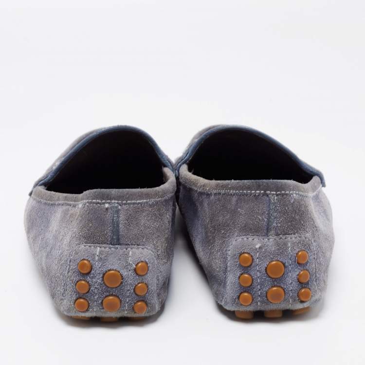 Pre Owned Gucci Blue Suede Horsebit Driver Loafers Size 42