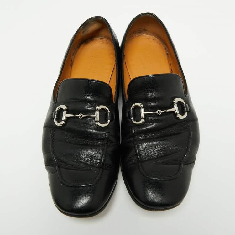 Pre Owned Gucci Black Leather Horsebit Slip On Loafers Size 43.5