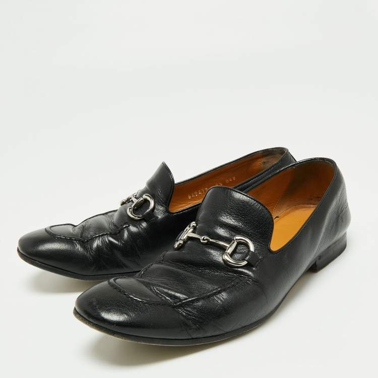 Pre Owned Gucci Black Leather Horsebit Slip On Loafers Size 43.5
