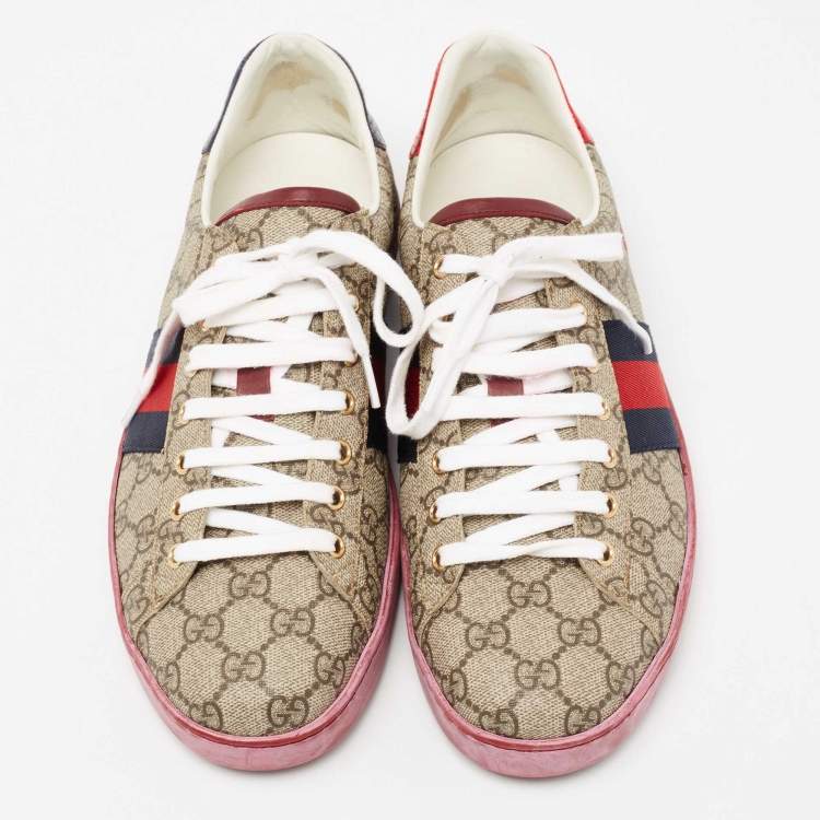 Pre Owned Gucci Brown GG Supreme Canvas Ace Low Top Sneakers Size 44