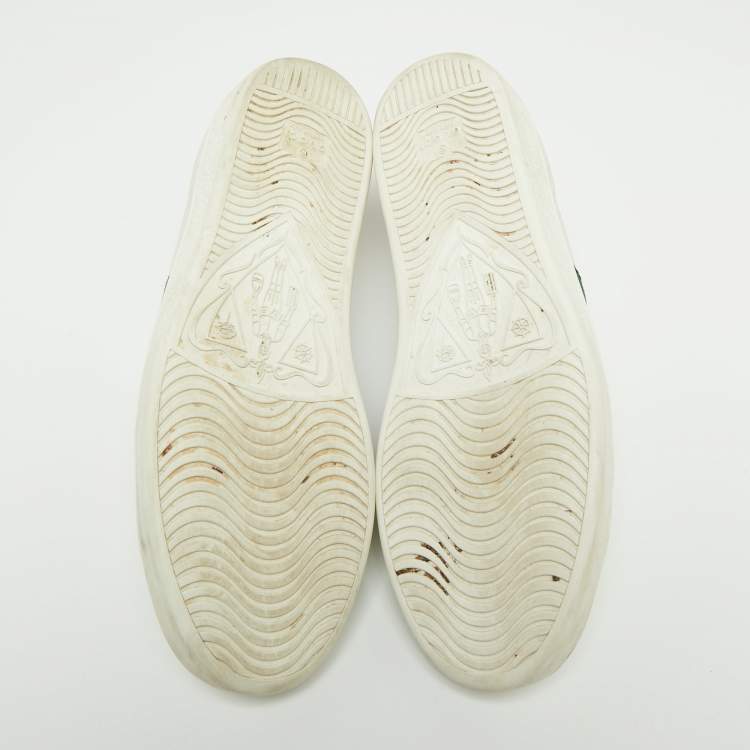 Pre Owned Gucci White Leather Embroidered Bee Ace Low Top Sneakers Size 40.5