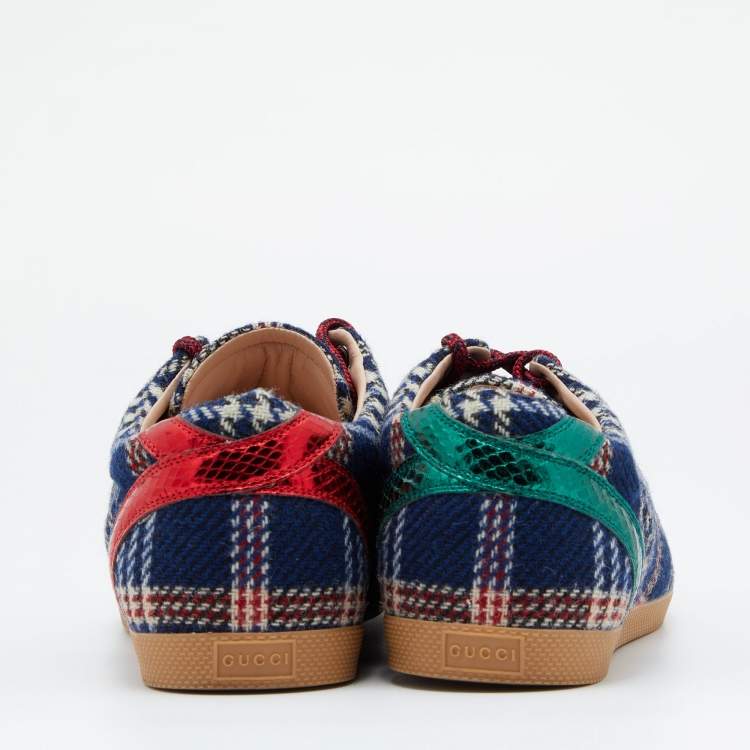 Pre Owned Gucci Blue Wool Metropolitan Tartan Sneakers Size 42.5