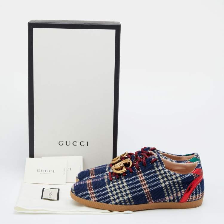 Pre Owned Gucci Blue Wool Metropolitan Tartan Sneakers Size 42.5
