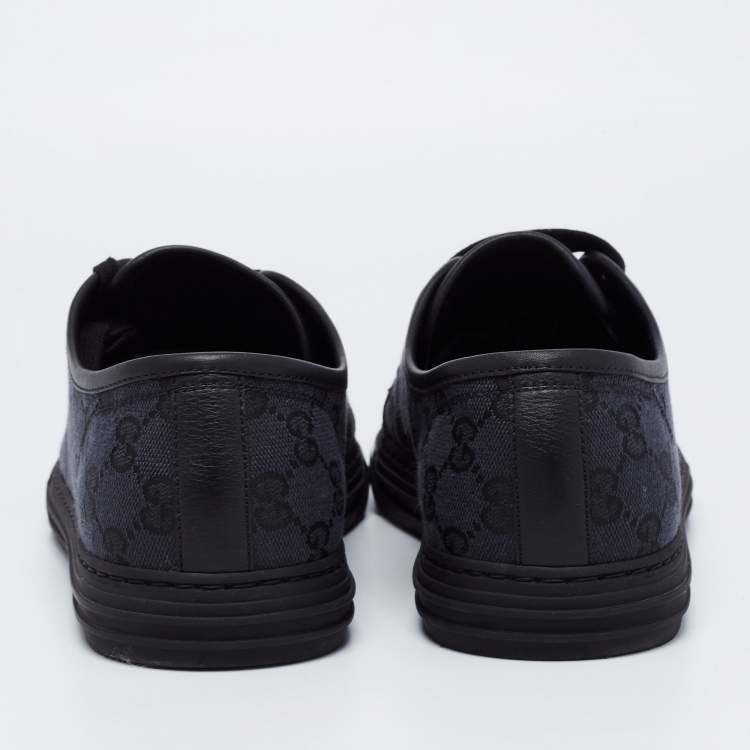 Pre Owned Gucci Black Leather And GG Canvas Low Top Sneakers Size 41