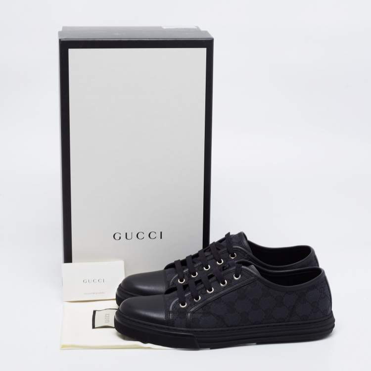 Pre Owned Gucci Black Leather And GG Canvas Low Top Sneakers Size 41