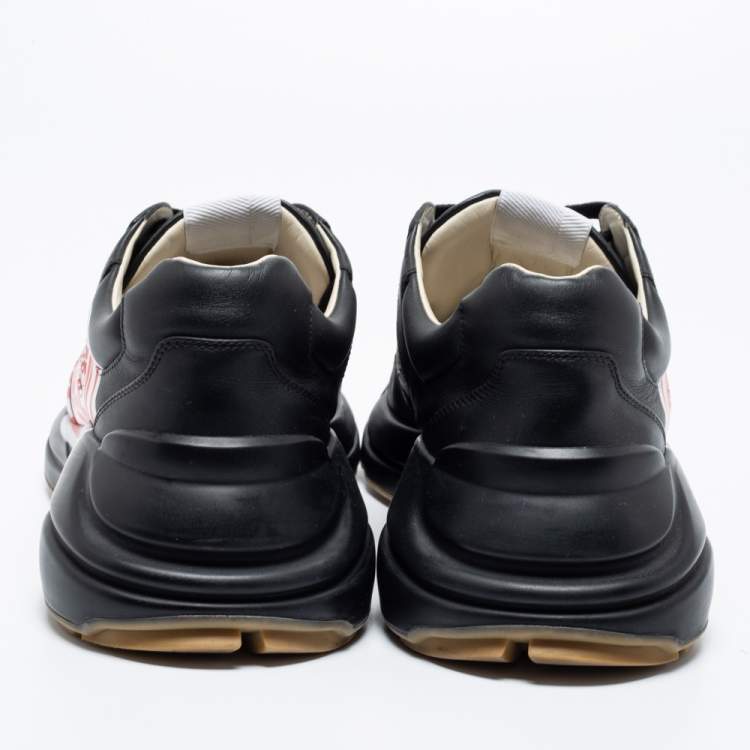 Pre Owned Gucci Black Leather Rhyton Lace Up Sneakers  Size 44