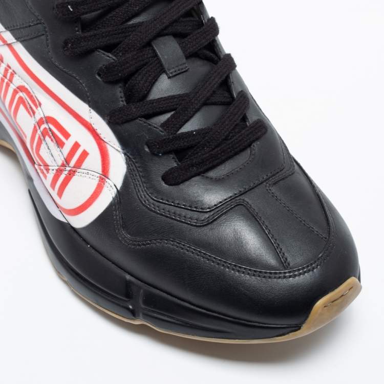 Pre Owned Gucci Black Leather Rhyton Lace Up Sneakers  Size 44