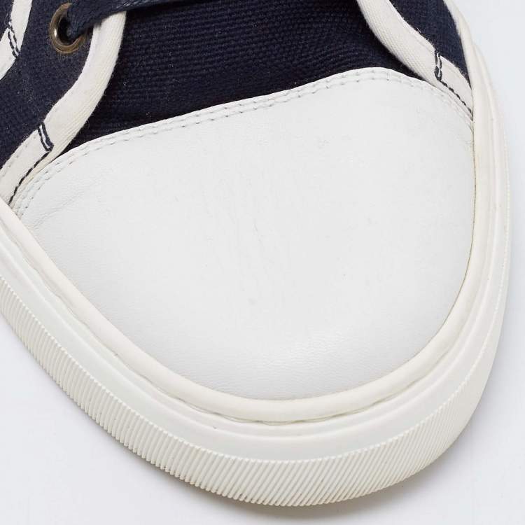 Pre Owned Gucci Navy Blue Leather And Canvas Web Detail Lace Up Sneakers Size 40