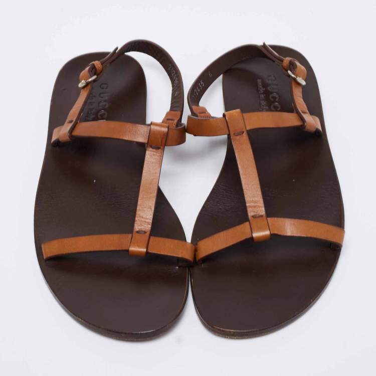 Pre Owned Gucci Brown Leather Slingback Sandals Size 40