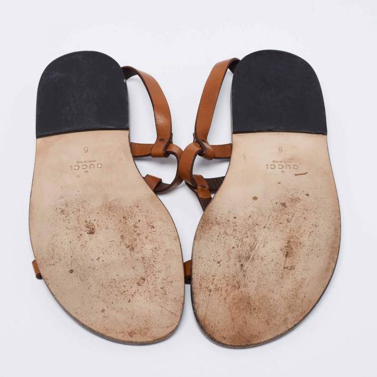 Pre Owned Gucci Brown Leather Slingback Sandals Size 40