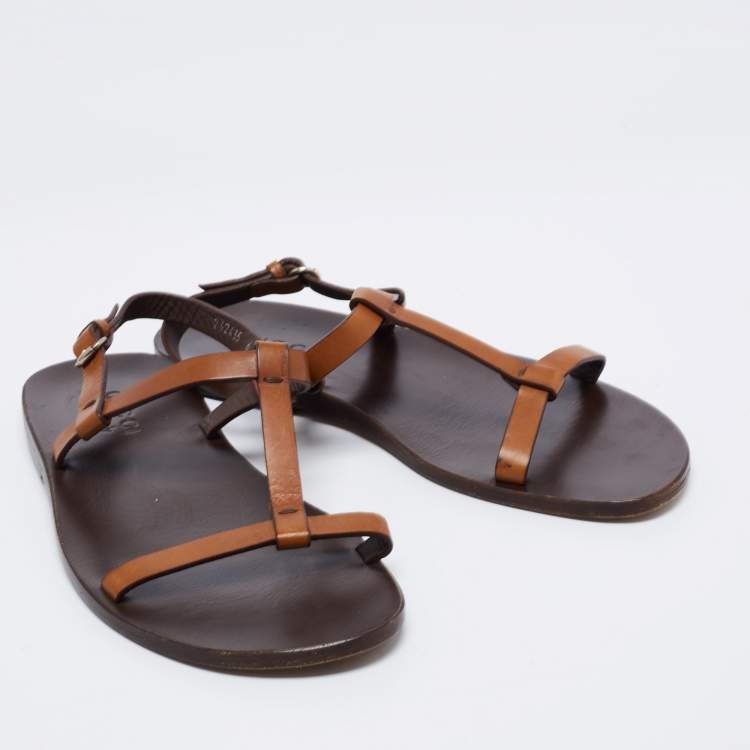 Pre Owned Gucci Brown Leather Slingback Sandals Size 40