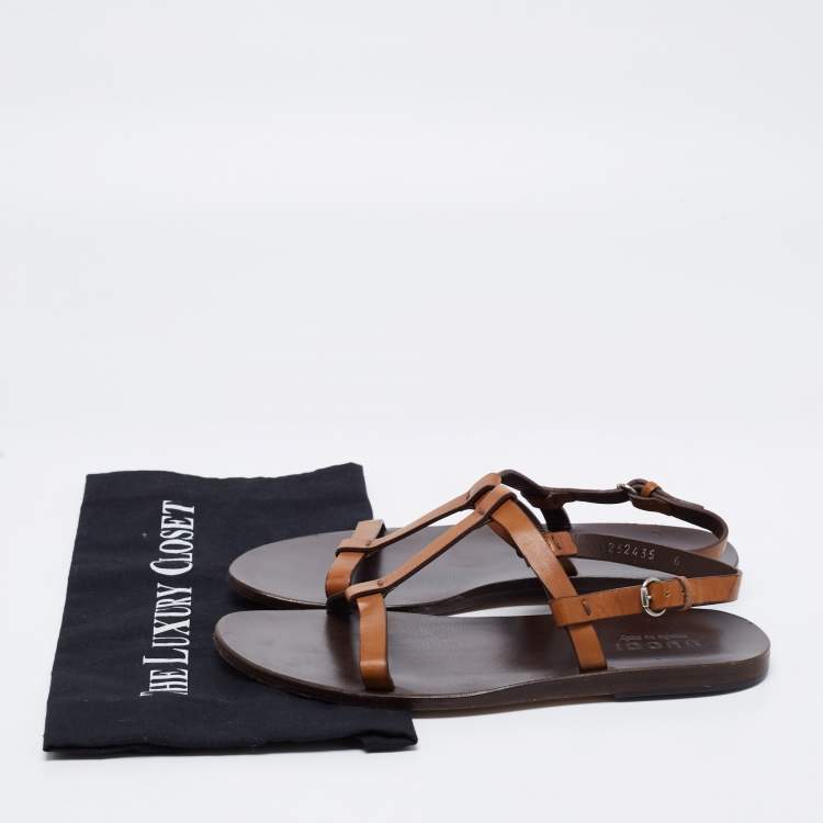Pre Owned Gucci Brown Leather Slingback Sandals Size 40