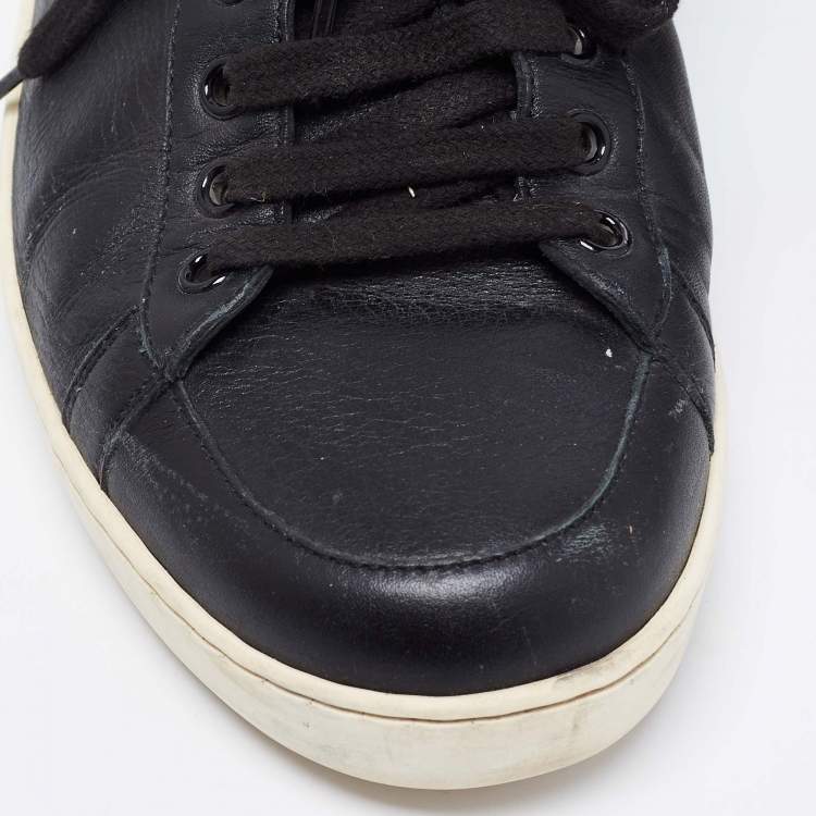Pre Owned Gucci Black Leather And Python Embossed Lace Up Sneakers Size 40.5
