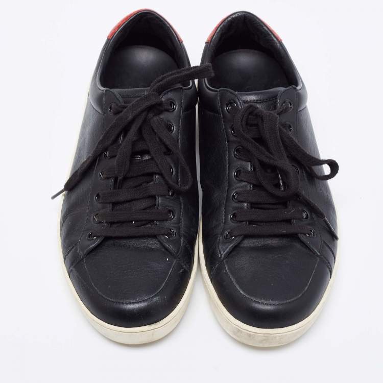 Pre Owned Gucci Black Leather And Python Embossed Lace Up Sneakers Size 40.5
