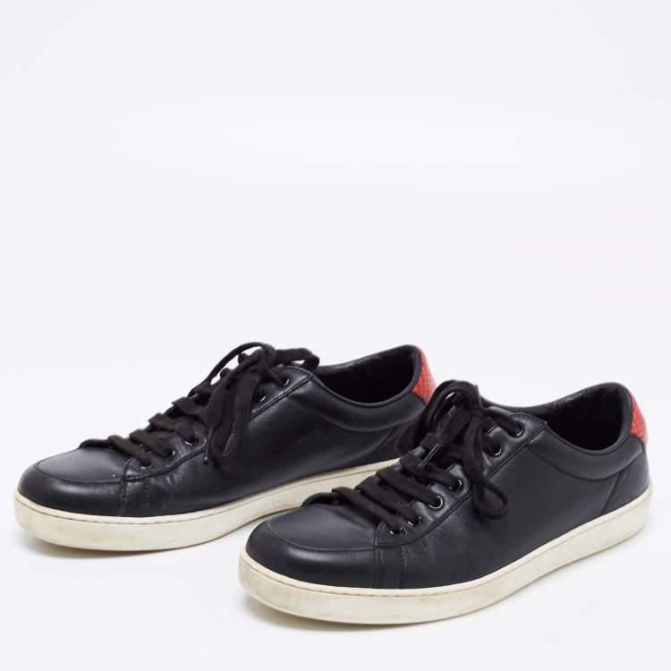 Pre Owned Gucci Black Leather And Python Embossed Lace Up Sneakers Size 40.5