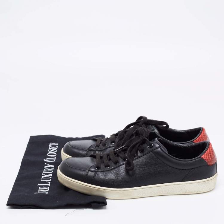 Pre Owned Gucci Black Leather And Python Embossed Lace Up Sneakers Size 40.5